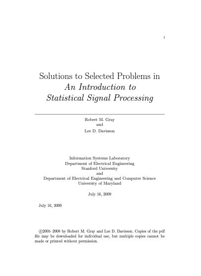 [Soultion Manual] An Introduction to Statistical Signal Processing BY Gray - Pdf
